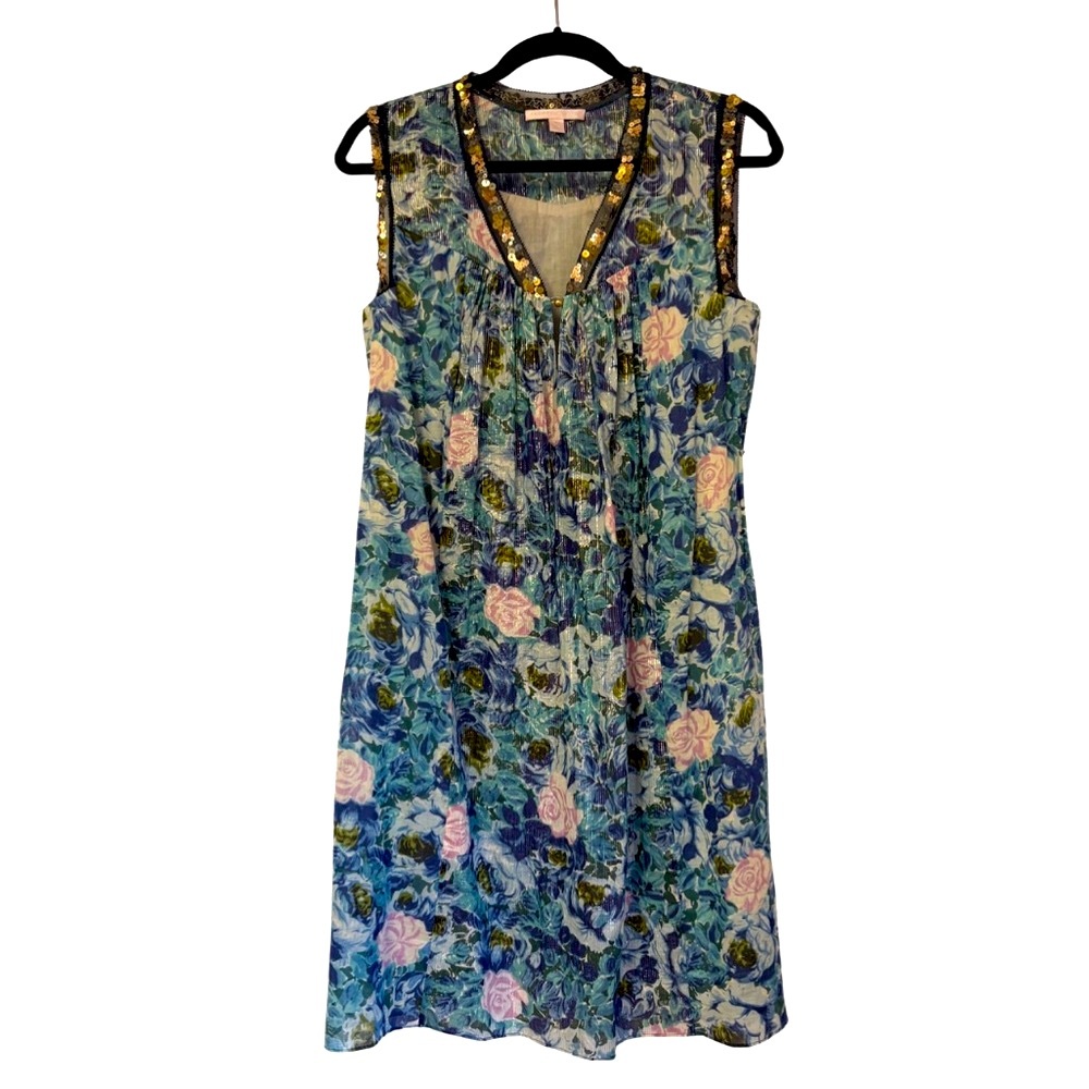 Rebecca Taylor Blue Floral Sequin Trim Dress – Excellent, Gently Used